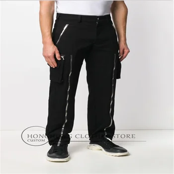 [27-44! ]Büyük metre ilkbahar ve sonbahar gelgit erkek moda rahat pantolon fermuar dekoratif düz pantolon baggy tulum