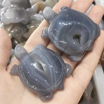 Doğal Sevimli Akik Geode Kaplumbağa Kristal Taş Kaplumbağa Zanaat Şifa Figürler Reiki Odası Ev Dekorasyon Hediye 1 adet