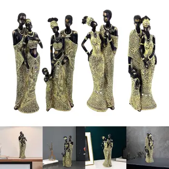 Güzel Afrika Çift Figürler Koleksiyonu El Sanatları Dekoratif Sahne Düzeni Centerpieces Aile Heykeli Yatak Odası Penceresi için