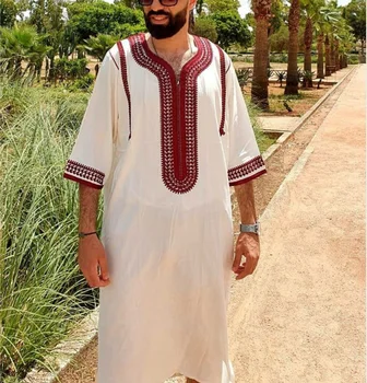 Jubba Thobe Erkekler İslam Gömlek Etnik Müslüman Giyim Afrika Dashik Abaya Arapça Suudi Kimono Uzun Elbise Önlük Ramazan Bayram Arap