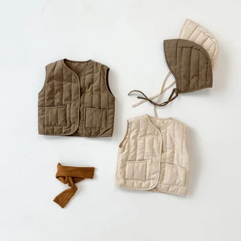 Kış Çocuk Yelek Ceketler Kız Erkek Kalın Artı Kadife Sıcak Kolsuz Ceket Mont Bebek Çocuk Kapşonlu Yelek Weste Giysileri