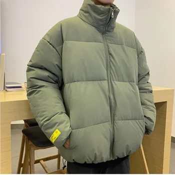 Parkas Erkekler Aşağı Ceket Kalın Sıcak 2022 Kış Erkek Casual Katı Parka Pamuk-Yastıklı Mont Rüzgar Geçirmez İnce Fermuar Dış Giyim Palto