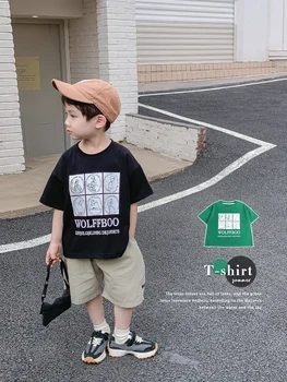 Çocuk Yaz Giyim çocuğun Kısa Kollu Bebek T-shirt 2022 Yeni 3 Gevşek 4 Rahat 5 Yaşındaki Batı Tarzı erkek çocuk gömleği Moda