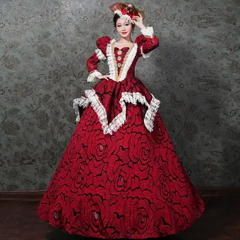 100 % gerçek masquerade kırmızı vintage gül mahkemesi ortaçağ elbise rönesans Elbise kraliçe Victoria / Marie / Belle Topu / dram / balo