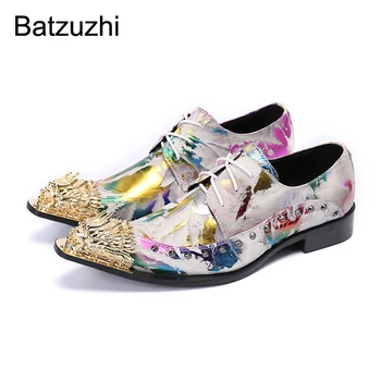 Batzuzhi İtalyan Tarzı erkek ayakkabıları Moda Düğün ve Parti Deri Elbise Ayakkabı Erkekler için Dantel-up Metal Ayak Zapatos Hombre! 38-46