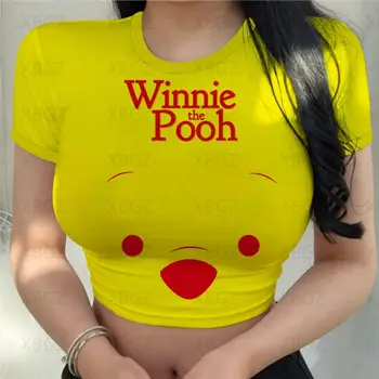 Disney T-shirt hoş t-shirt Gece Kulübü Kırpma Üst Baskı Üstleri Moda Kadın Bluzlar 2022 Seksi Kawaii Moda Kadınlar Winnie Pooh Y2k