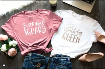 Doğum günü Partisi Kadro Kraliçe Kadınlar için Ekip Gömlek Kadın Pamuk O Boyun Gömlek Moda Baskı T - shirt Rahat Kısa Kollu Kadın Üstleri