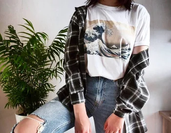 hahayule YF 1 adet Büyük Dalga Kapalı Kanagawa Gömlek, Sanat Tshirt, Eski Resim, Japonya Dalga, Yumuşak Grunge Estetik