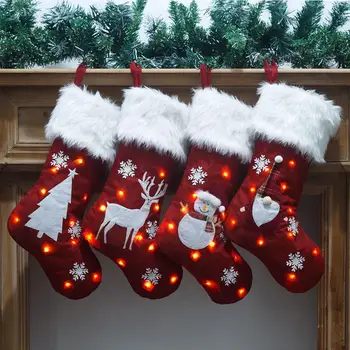 Noel Çorap Led ışıkları ile aydınlık Elk Santa Şeker Hediye Çorap Noel ağacı Ev Şömine Asılı Dekorasyon Yeni E9T4