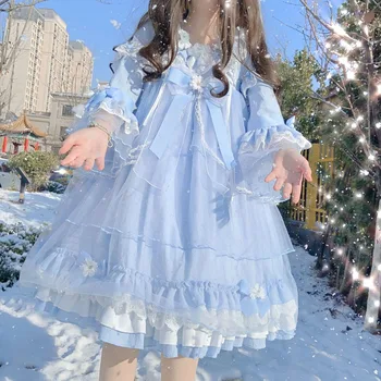 Prenses çay partisi tatlı lolita elbise retro dantel ilmek parlama kollu sevimli kız viktorya dönemi tarzı elbise kawaii kız gotik lolita op