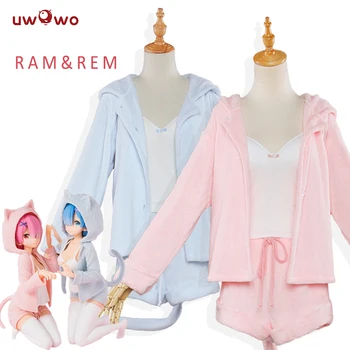 Re: Hayat gelen farklı bir dünya sıfır Cosplay Rem Ram Seksi Kedi Kulak Ver Kostüm Kadın Anime Yeniden sıfır Cosplay Pijama