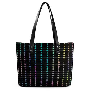 Renkli Noktalar Ve Çizgili Çanta Zarif Modern Baskı PU deri omuz çantası Kadın İş Tote çanta kemeri Eğlence Alışveriş Çantaları