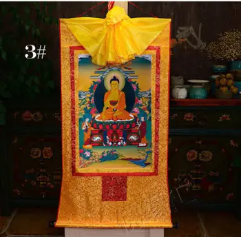 Tibet Budist Buda Ipek Tezhip Thangka Thanka Sakyamuni Muska Kaydırma 35 CM
