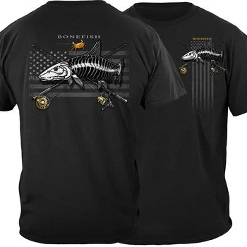 Vatansever ABD Bayrağı Bonefish İskelet Balıkçı Fener Hediye T-Shirt %100 % Pamuk O-Boyun Kısa Kollu Rahat erkek tişört Boyutu S-3XL